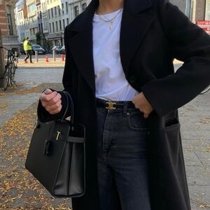 Like New CELINE Women's Gold/Black Leather Belt - Size 80!